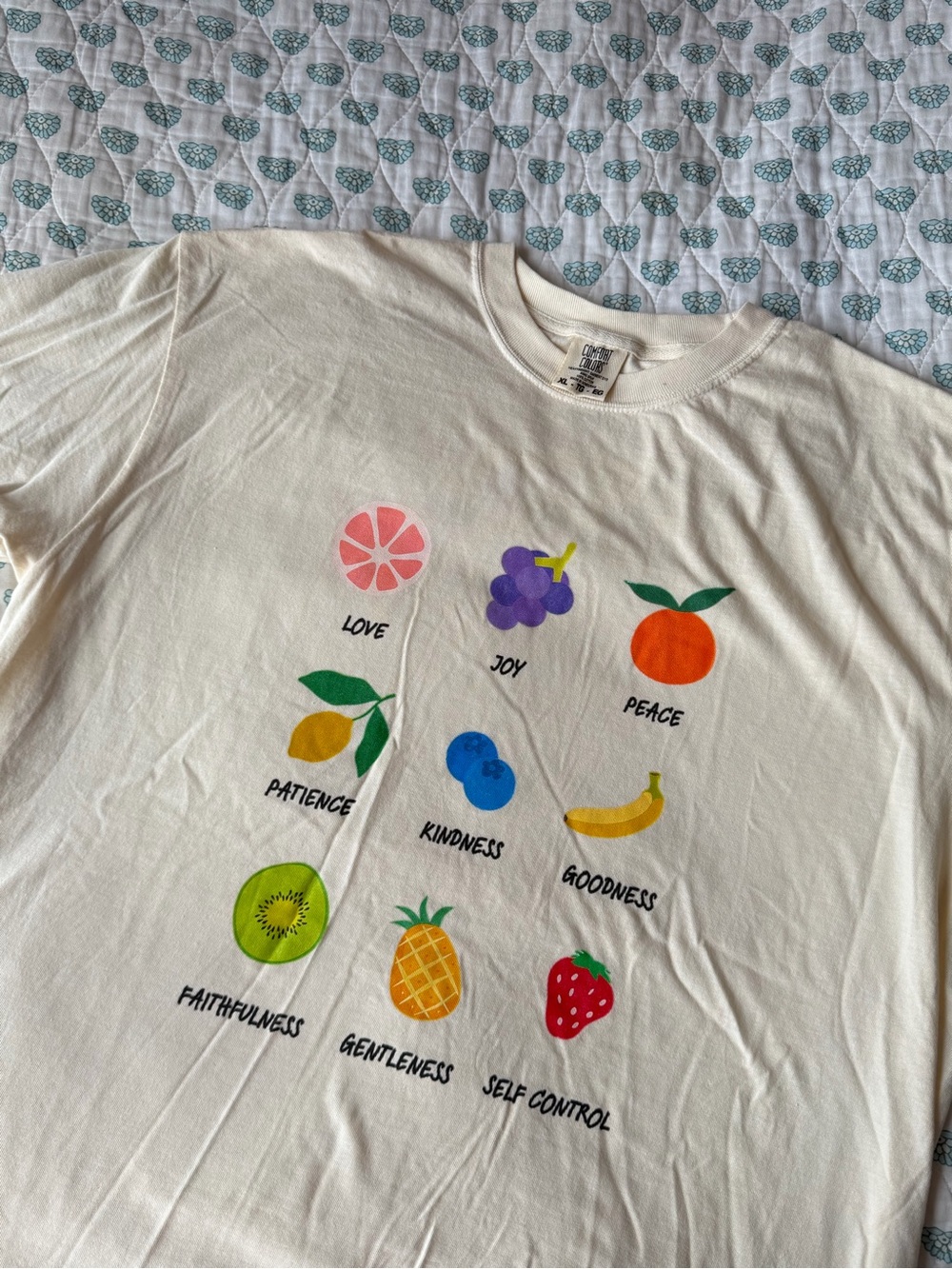Kids Cream Graphic Fruit Values T-Shirt